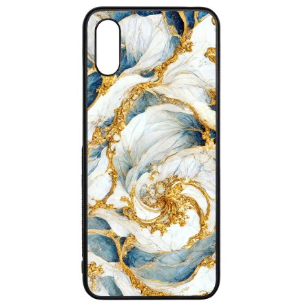 Örvénylő fehér-kék és arany márvány mintás Xiaomi Redmi 9A / Redmi 9AT tok