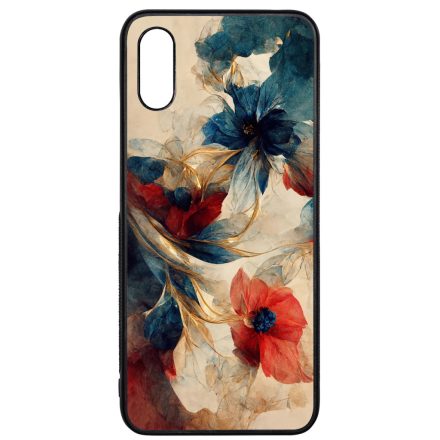 Gyönyörű piros-kék virágos Art Xiaomi Redmi 9A / Redmi 9AT tok